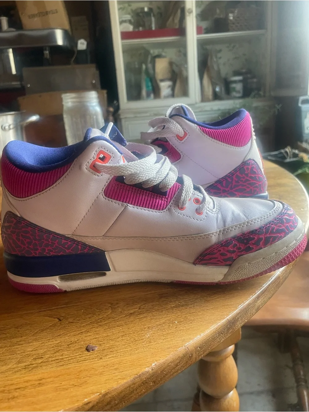 Nike Kids White Sneakers with Pink and Purple Accents